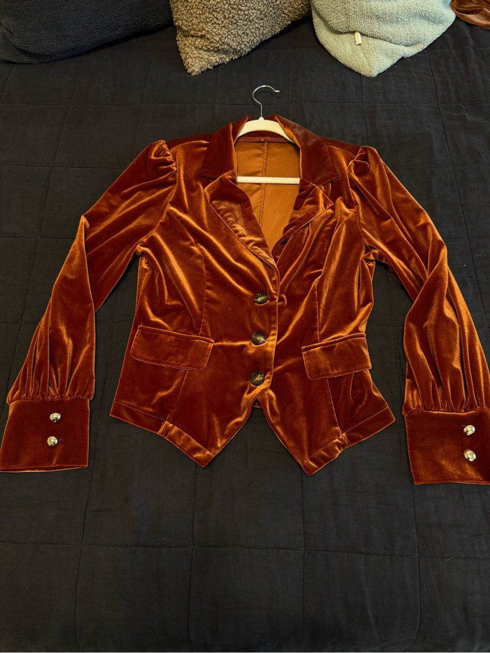 Velvet Tailored Blazer Jacket - burnt orange